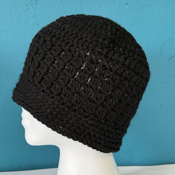 Lightweight Black Boho Beanie Hat Crochet / Knit Cap (18-22" Average Adult) - Picture 1 of 5